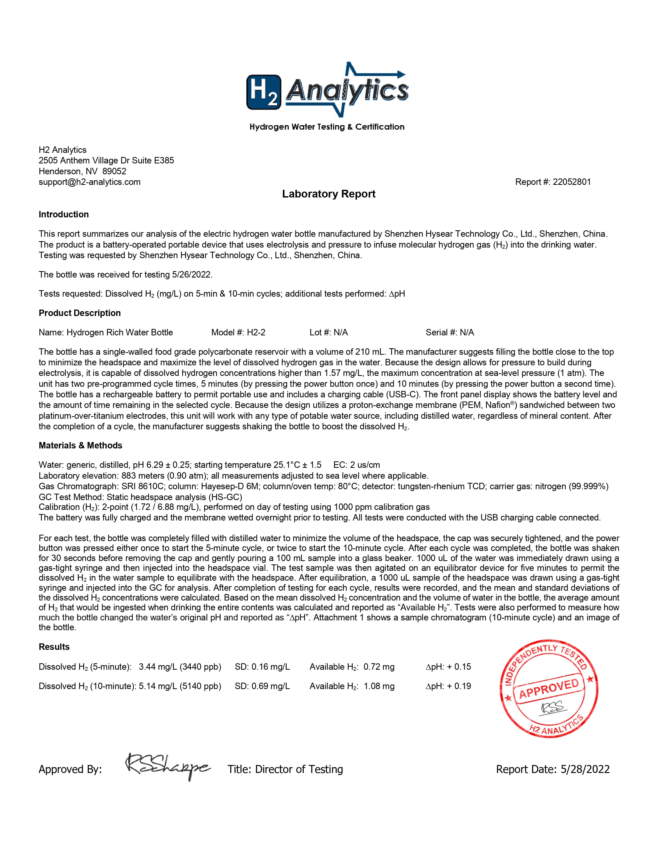 M Prem2 H2A Test Report Hysear H2 Bottle H2 2 22052801 final page 0001